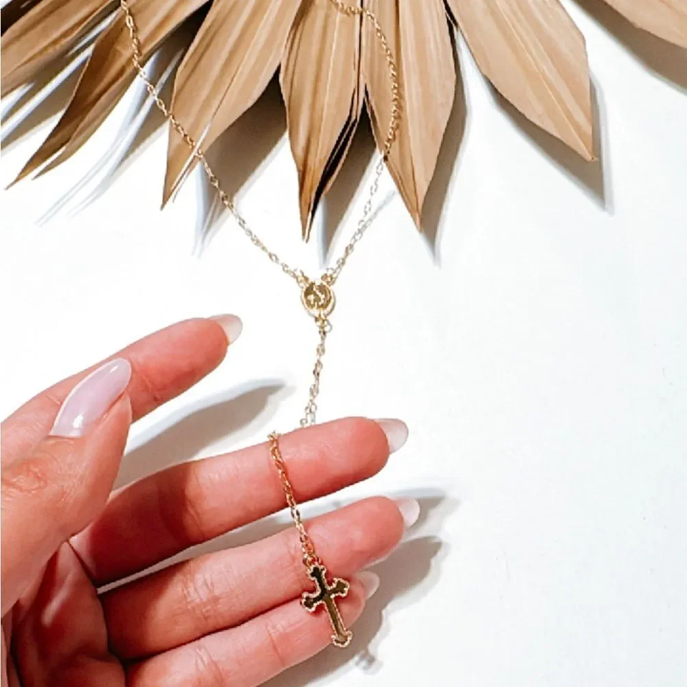 Gold boho cross necklace S746